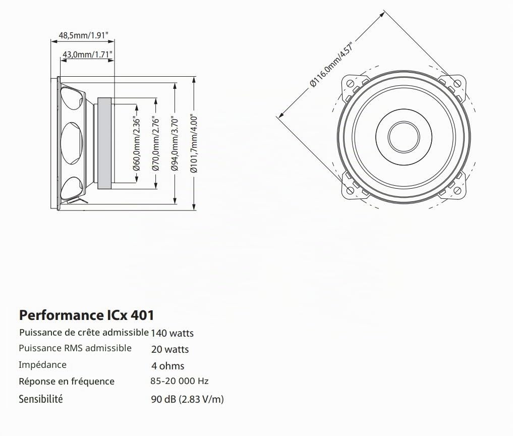 Blaupunkt ICx 401, Haut-Parleur à 2 Voies, 100 mm, 4 Pouces, 140 W