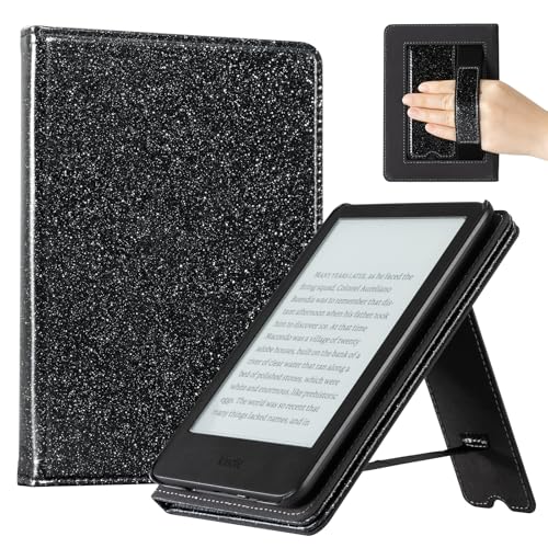 Image of CoBak Case for 6 inch E-Reader - PU Leather Smart Cover with Auto Sleep /Wake & Hand Strap, not Compatible with Kobo Clara,Black Glitter