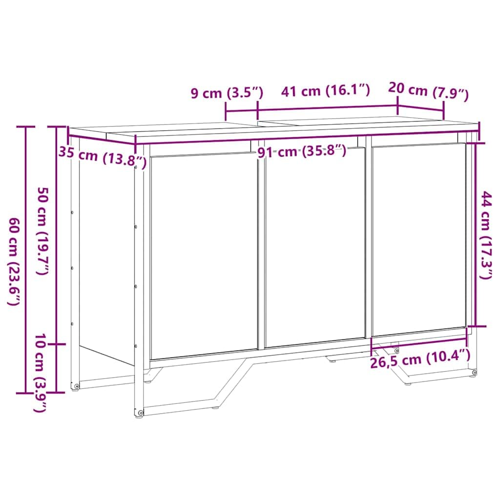 vidaXL Gabinete de Lavabo Otro con Puerta Madera Vieja 91 x 35 x 60 cm, Armario de Baño, Vanity Moderna con Cajones, Rectangular, Resistente, Diseño Funcional, Ahorra Espacio en Casa