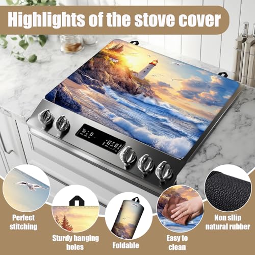 Image of lighthouse Stove Top Covers for Electric Stove, Electric Gas Stove Pad Heat Resistant Range Cooktop Protector for Home Decor Kitchen 28 inchx20 inch