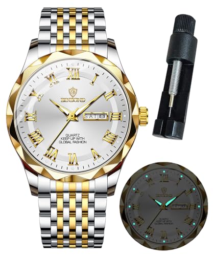 Image of BINBOND Men's Watch Luxury Business Dress Analog Quartz Stainless Steel Casual Date Wrist Watches for Men Easy Read Roman Numeral Large Dial Waterproof Luminous