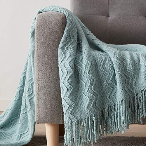Bourina Throw Blanket Textured Solid Soft Sofa Throw Couch Cover Knitted Decorative Blanket, 50"X60" Aqua #TOP2