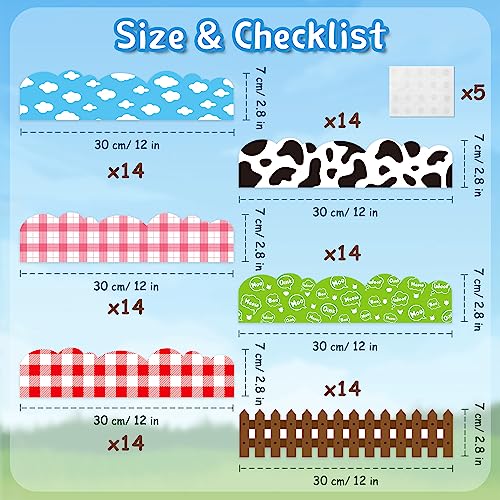 BXawi 84Pcs Farm Bulletin Board Border Colorful Farm Animals Cow Print Plaid Scalloped Borders Trim Back to School Classroom Chalkboard Decor for Elementary Kindergarten Preschool Farm Party Supplies - Thumbnail 2