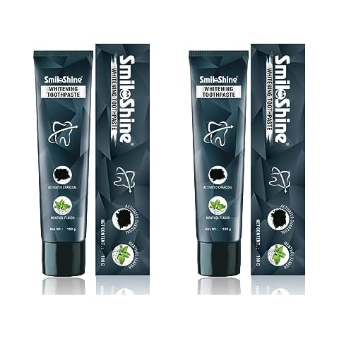 SmiloShine Charcoal Activated Whitening Toothpaste 100g with Menthol Flavor for Fresh Breath, Protect Enamel & Fight Cavities | Teeth Whitening Toothpaste | Charcoal Toothpaste 100 GM Pack of 2 Cover