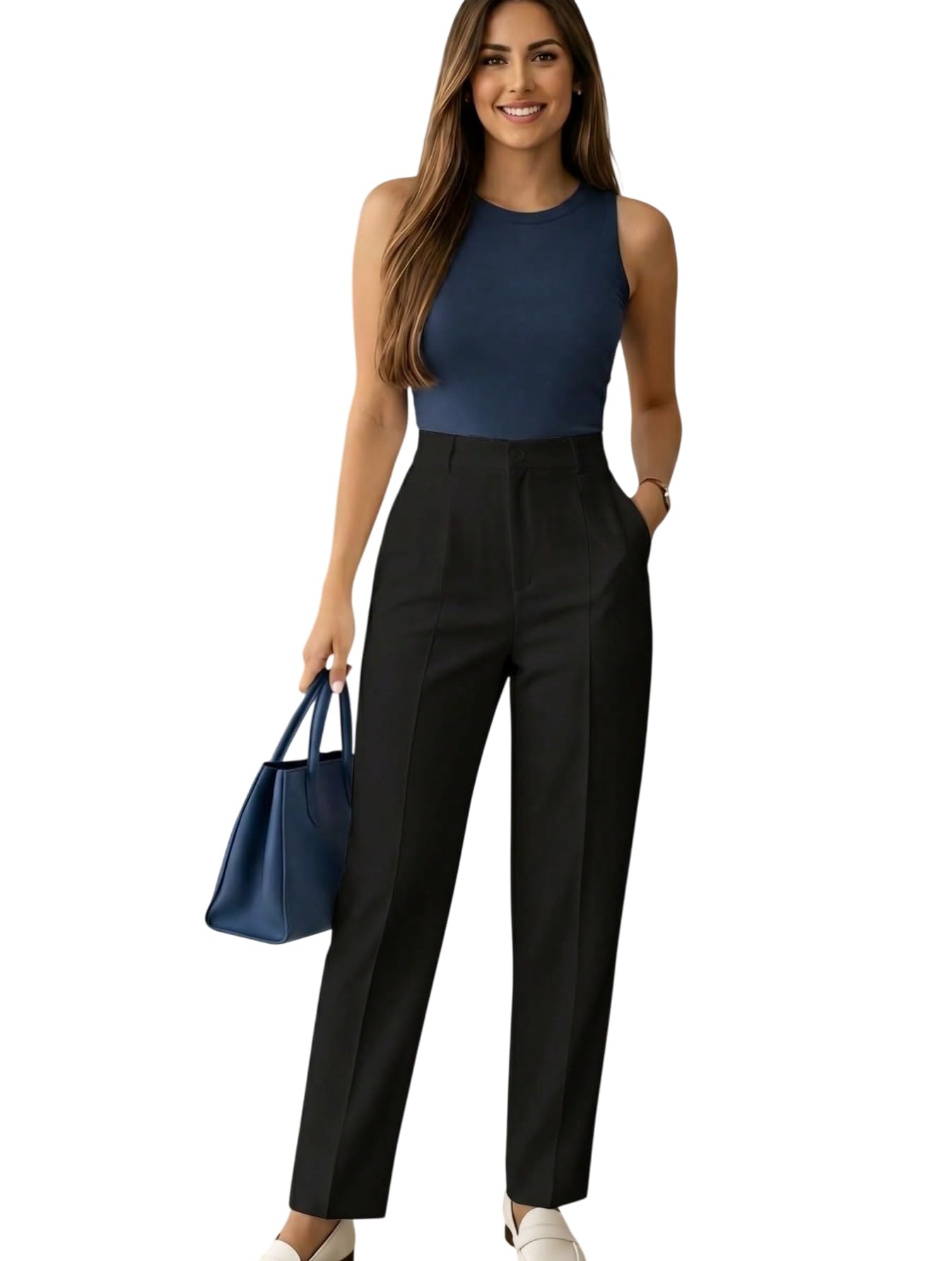Women's Wide Leg Pants | Beige Polyester Trousers | Stylish Korean Clothing | Flared, Straight Fit, Baggy, and Loose Jeggings for Girls and Women-image-22