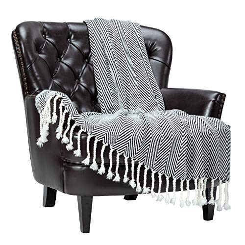 Chanasya Chevron Super Soft Acrylic Throw Blanket With Tassels - Warm Cozy Lightweight Fluffy Woven Blanket For Bed Sofa Chair Couch Living Bed Room Black And White Blanket (50X65 Inches) Black #TOP9