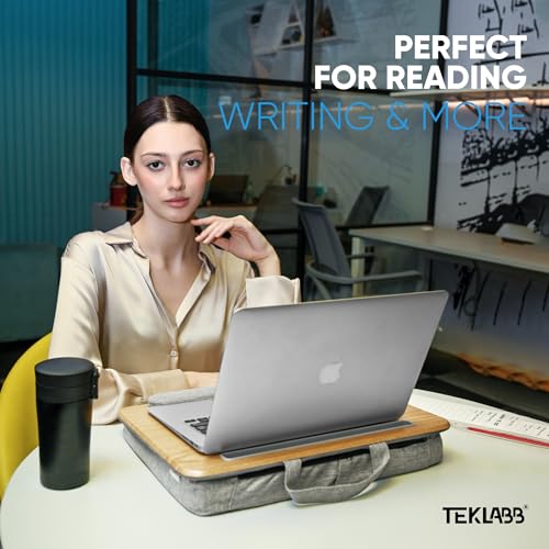 Image of Medium Lap Desk Pillow | Wooden Laptop Stand | Portable Lap Desk for Home, Office, and Travel Comfortable workspace for Maximum Productivity (Medium)