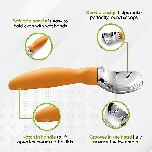 Image of Spring Chef Heavy Duty Metal Ice Cream Scoop with Soft Grip Handle, Mango