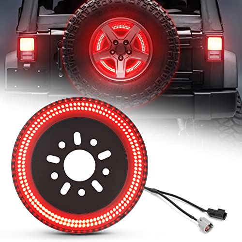 CAFOPAR 3-Side Spare Tire Brake Light Fit for Jeep Wrangler 2007-2018 JK JKU Plug&Play 3rd Third Brake Light LED Rear Ring Wheel Light Red
