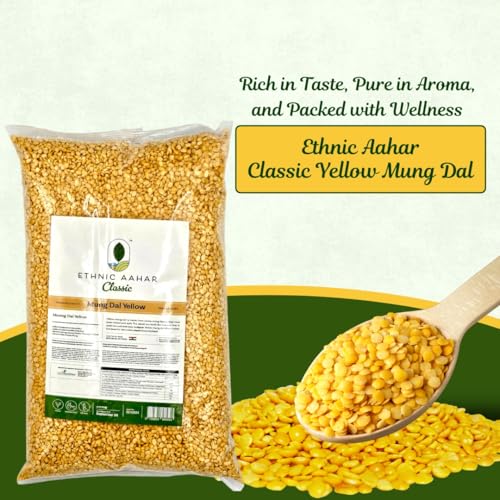 Ethnic Aahar Mung Dal Yellow 2000g | Protein-Rich Pulses & Lentils for Wholesome Cooking | Premium Quality Dals | Essentials for Vegan, Vegetarian, and Ayurveda-Inspired Lifestyles