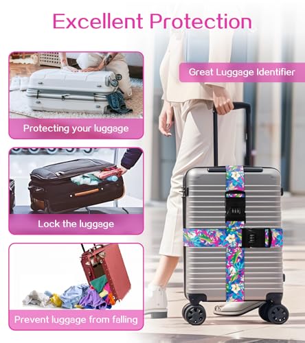 Image of Luggage Straps for Suitcases Travel Belt Luggage Band with Lock Heavy Duty Traveling Luggage Identifier Cute Women Girls Flower Unique Accesory Personalized