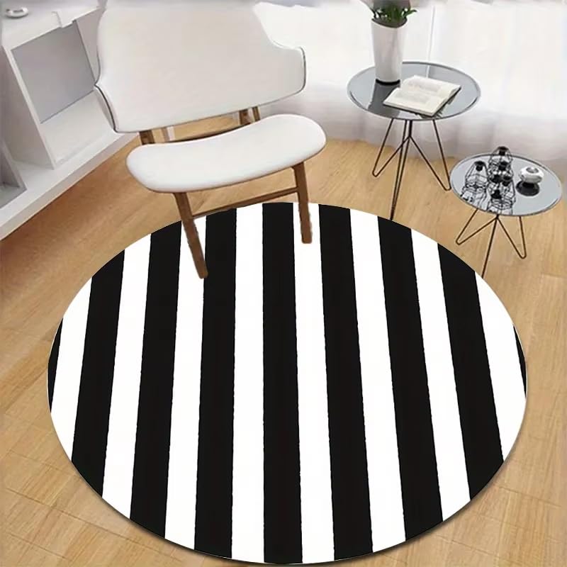 Tapis de sol rond à rayures 80 cm noir et blanc lavable - 6