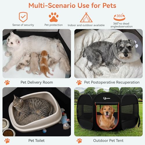 Image of Siedihit Dog Playpen, Large Puppy Pet Playpen, Dog Crate Tent Cage Indoor /Outdoor, Portable Pop Up Dogs Kennel Playpen with Carrying Case for Dogs /Cats /Rabbitss, Black