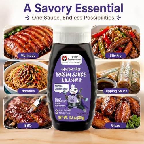 Image of Gluten Free Hoisin Sauce for Stir Fry, Clean Ingredients, Sauce Grandmaster | Authentic Chinese Hoisin Sauce, 20 Calories Per Serving, No Preservatives, Easy-Squeeze Bottle For Stir-Fries, Bbq & Dipping