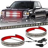 XRIDONSEN 2PCS 24 inch Truck Grill Emergency Lights Strip 288 LED Red White Grille Firefighter Lights Strobe Flashing Warning Safety Waterproof First Responder Lights for Vehicles Fire Trucks Pickup