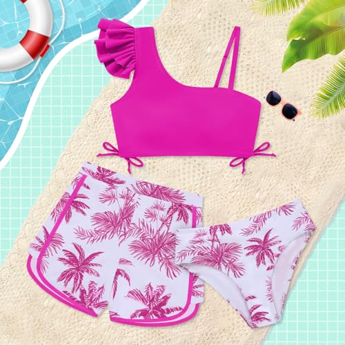 Weixinbuy Girls Swimsuit 3 Piece Bathing Suit for Teens Kids Ruffle Swimwear Tropical Floral Print Bikini Set for 9-16T2