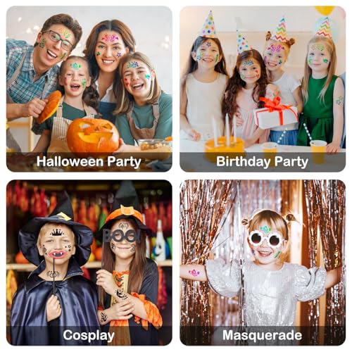 32 Blatt Tattoo Schablonen Kinder, Wiederverwendbare Kinderschminken Schablonen, Schablonen Kinderschminken, Schminkschablonen für Gesicht und Körper, für Party, Fasching, Weihnachten Halloween