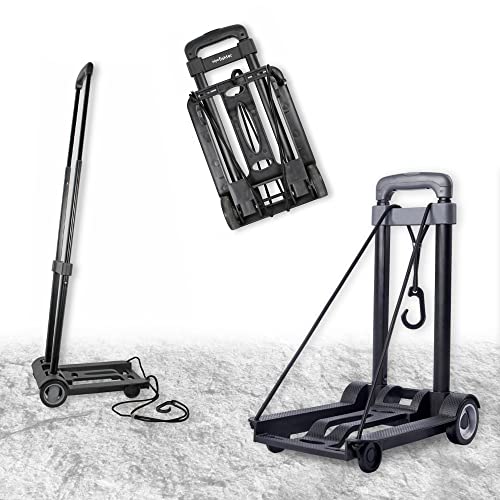 Chariot Pliant Ultra léger avec Poignée Télescopique et 2 Cordes élastique - Diable Pliant 2 Roues - Jusqu’à 30 kg de Charge - 45 CM x 25 CM