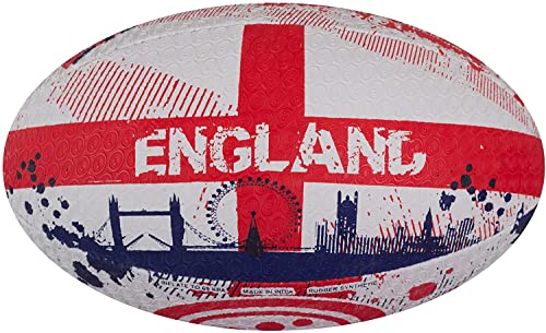 Optimum England-National-Rugbyball, ikonischer Stil mit großartiger Flug- und Luftrückhaltung, gummierte Oberfläche für verbesserten Halt, 2-lagiger 410-g-Ball, Größe Midi