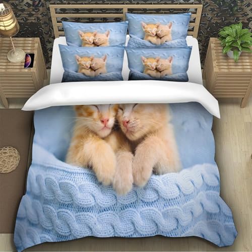 Housse de couette chaton imprimée 3D en microfibre pour lit 260x220cm - 5