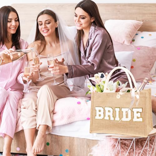 Image of Bride Tote Bag Bachelorette Party Bride to be Gift Bag Jute Boho Wedding Bridal Shower Bride Beach Bag