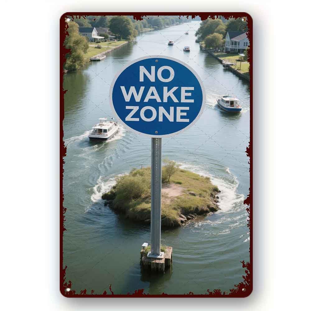 peiyeety Tin Signs with Sayings No Wake Zone Rustic Farmhouse Metal Sign Lake House Home Decorations Beach House Decor Rustic Beach or Lake Wall Metal Tin Sign 8x12 Inch