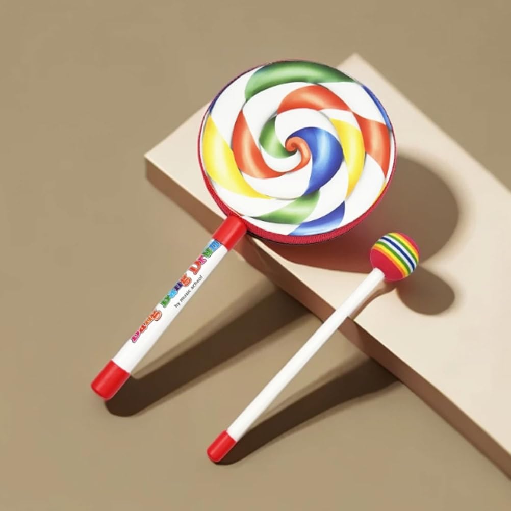 Tamburo da Mano Montessori con Lecca-Lecca e Bacchetta Arcobaleno | Strumento a Percussione a Forma di Caramella Colorata, Giocattolo di Formazione del Ritmo per la Prima Infanzia