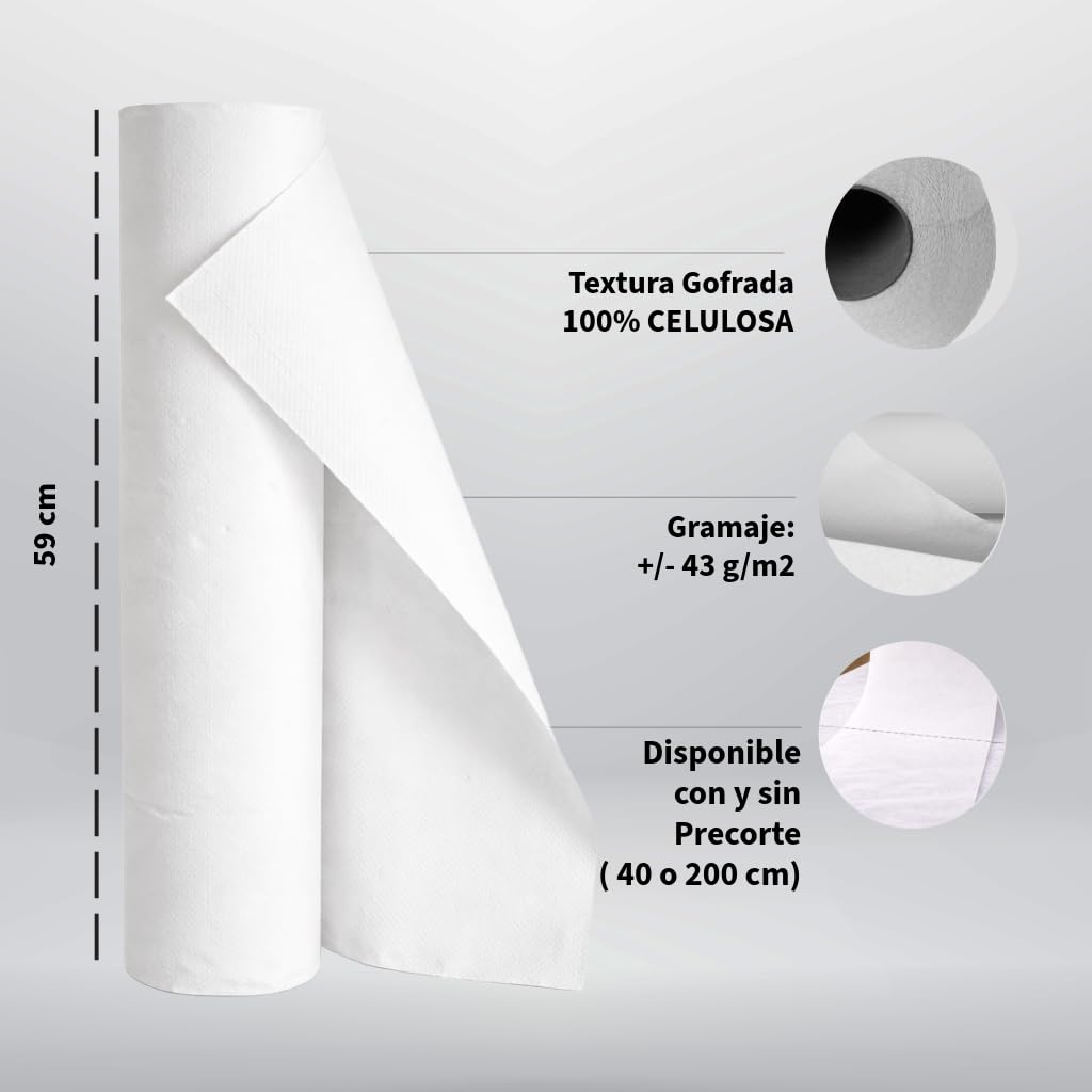 Papel Camilla Ecológico 60 cm x 70 m | 1 Rollo Precorte 40 cm | Rollos de Papel Camilla Masaje, Clínicas, Tatuaje, Fisioterapia, Estética