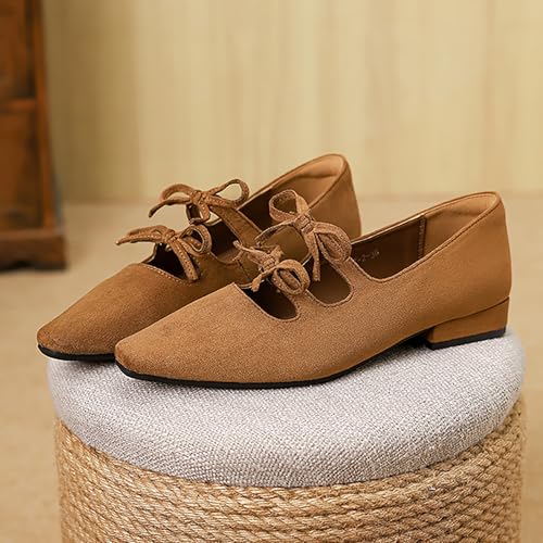 Women's Suede Double Strap Pointed Toe Mary Jane Flat Walking Shoes Fashion Bow Elastic Strap Comfortable Low Block Heel Dress Shoes for Office Work Party3