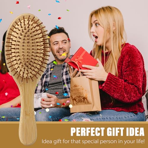 Bambus Haarbürste Holz mit Natur Pins, Bamboo Brush für Frauen Männer und Kinder, Antistatisch und Anti-Frizz Haarbürste (Rund)