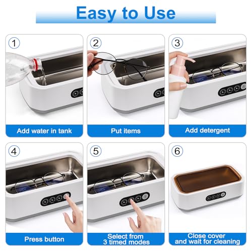 Ultraschallreinigungsgerät 49000Hz-mit 3 Timer-Modi,Brillenreinigungsgerät 650ml Ultrasonic Cleaner,Ultraschallreiniger mit Digitalanzeige für Brillen,Schmuck,Uhren, Münzen Silbrig – Bild 6