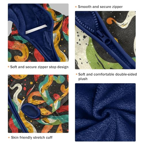 Colorful Snake Silhouette Toddler Fleece Jacket Girl Boys Hooded Fleece Jacket Coat Warm Outwear Zip-up 3-10T3