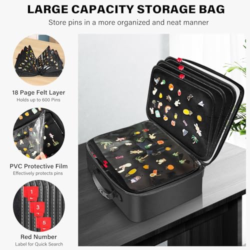 Enamel Pin Display Bag EVA Hard Shell Pin Trading Book, 18 Page Collectible Pin Board, Pin Display Case for Collectors, Suitable for Storing Enamel Pins, Sports Pins, Earrings and Brooches2