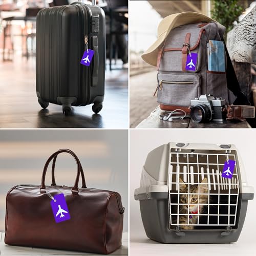 Image of Gostwo 14 Pack Silicone Luggage Tags for Suitcases, Plane Travel Essentials | Suitcase Bag Name Tag, TSA Approved, Stainless Loop, Privacy Protection, Luggage Identifiers Accessories, Purple