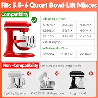 Flex Edge Beater Compatible with KitchenAid 5.5-6 Quart Bowl-Lift Stand Mixers, 6QT Paddle Attachment Replacement with Silicone Scraper, Heavy Duty Mixer Accessories, Dishwasher Safe