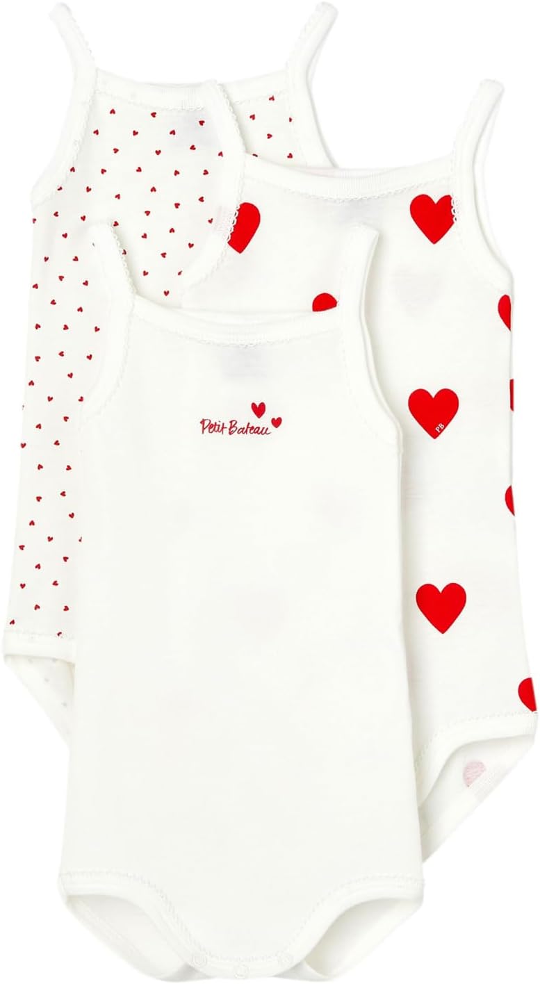 Petit Bateau BABY GIRLS' STRAPPY BODYSUITS - 3-PACK SIZES 3-36 MONTH