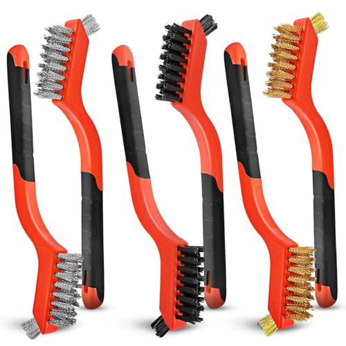 Image of Mini Wire Brush Set, Rust Paint Metal Cleaner Scratch Brushes, Cleaning Welding Slag and Rust Scrubber, Handy Steel /Nylon /Brass Brush Scrub Set for Cleaning Paint /Rust /Dirt (6PCS)