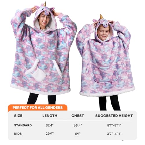 Image of Giggling Getup Wearable Blanket Hoodie for Girls and Boys Sherpa Fleece Hooded Blanket Sweatshirt Warm Cozy Sherpa Wearable Throw Oversized Hoodie with Giant Pocket & Sleeves for Kids Unicorn