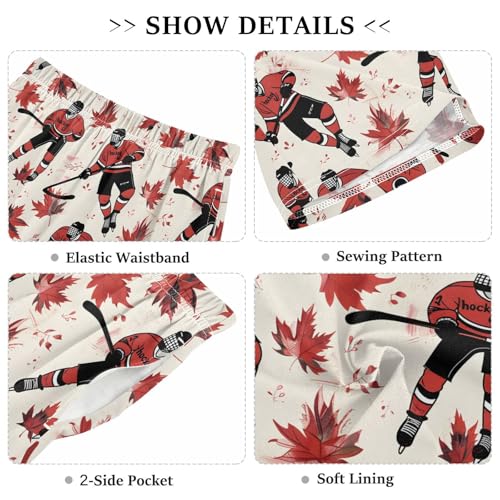 ALAZA Ice Hockey Player Maple Leaves Pajama Shorts Sleep Shorts Pant Lounge Pajama Bottoms Elastic Waist with Pockets3