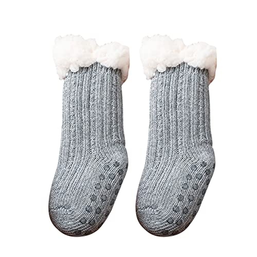 RNTOP Baby Girls Boys Thicken Warm Socks Kids Toddler Fleece Lined Fuzzy Socks Infant Floor Socks Seamless (Grey, 1-3 Years)