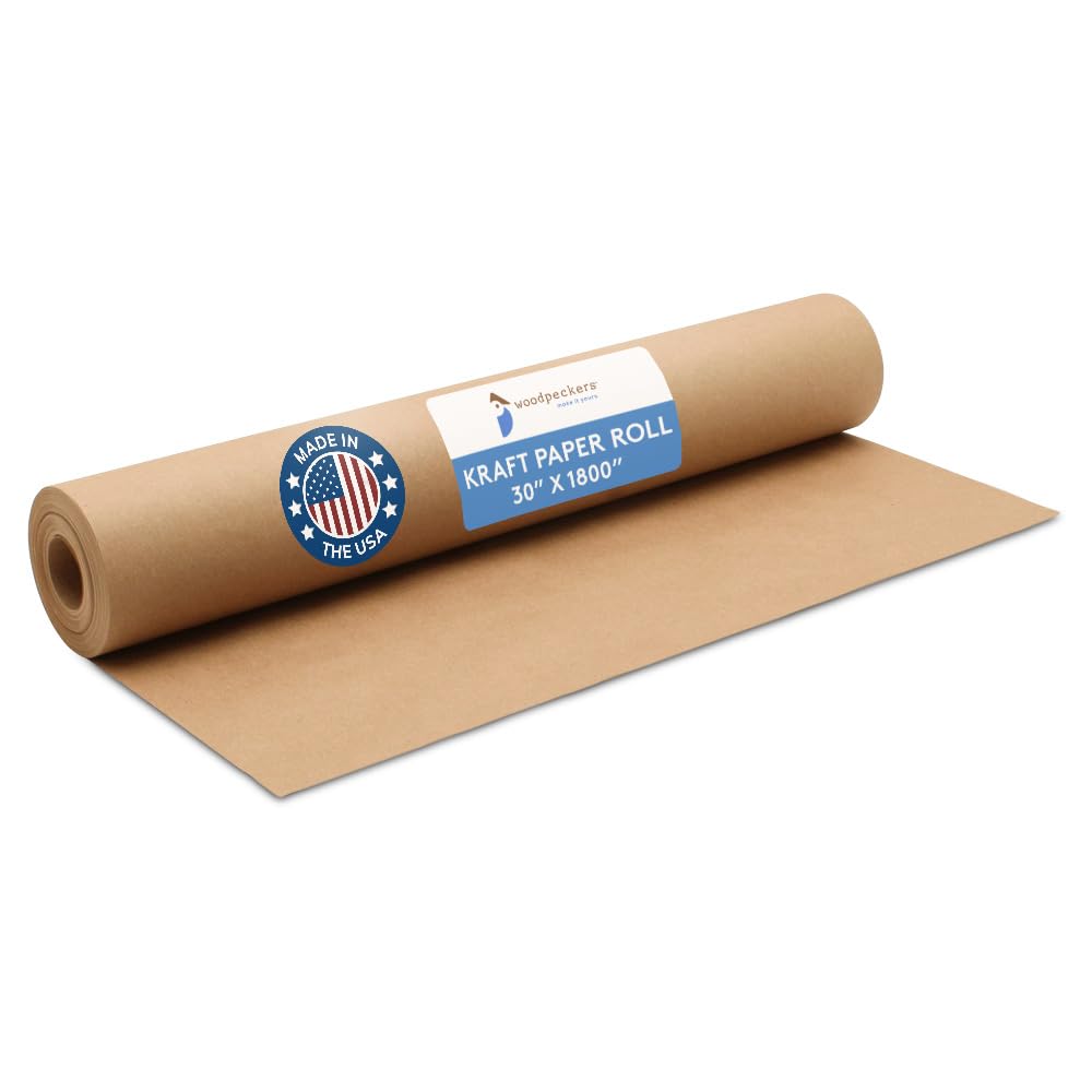 Brown Craft Paper Roll 30 inch Wide, 1800 inch Long, 1 Roll, Jumbo Roll for Eco Friendly Christmas Gift Wrapping Paper and Packing Paper, by Woodpeckers