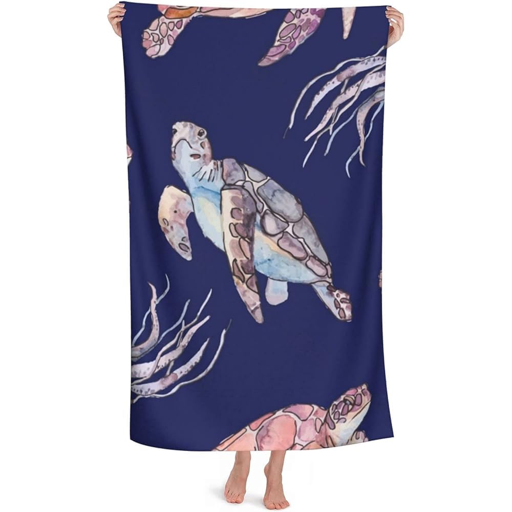 LSRCPD Cartoon Sea Turtle Jellyfish Beach Towel Highly Absorbent Microfiber Beach Blanket Soft Bath Towels 80 x 130 cm