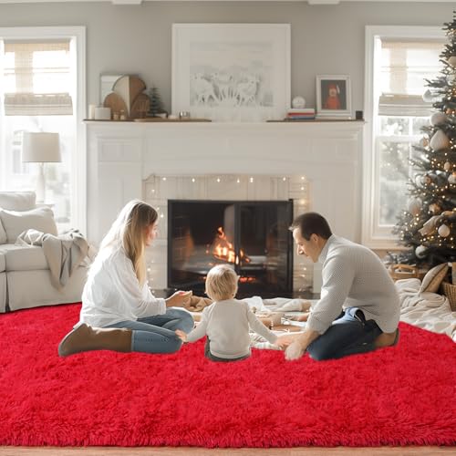 8x10 Area Rugs for Living Room, Red Large Fluffy Rugs for Bedroom, Soft Carpet Shag Kids Room Rug, Non-Slip Fuzzy Rugs Indoor (Red, 8ft x 10ft)