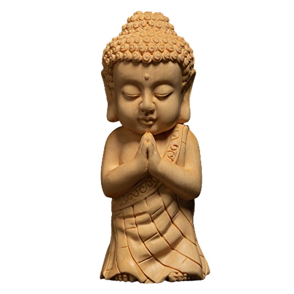 EBISSY Hand Carved Small Buddha Statue Wood [ Palm Size Home Decor ] (Praying Buddha)