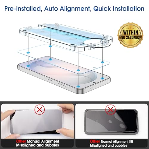 Image of amFilm Auto-alignment OneTouch for Samsung Galaxy S26+ Plus 6.7'' Screen Protector + Camera Lens Protector, Tempered Glass, 30 seconds Installation, Bubble Free, Case Friendly, Anti-Scratch 2+2 Pack