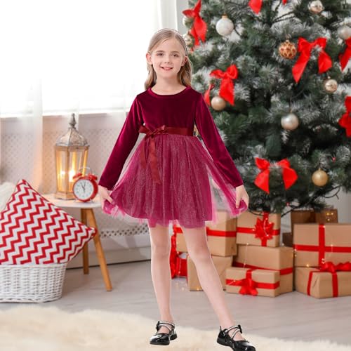 U·nikaka Baby Girls Velvet Long Sleeve Toddler Flower Girls Dress Fall Winter Tutu Birthday Tea Party Tulle Princess Dresses2