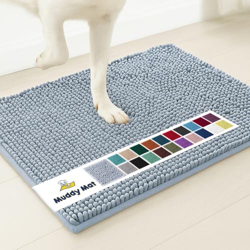 Muddy Mat® AS-SEEN-ON-TV Highly Absorbent Microfiber Door Mat and Pet Rug, Non Slip Thick Washable Area and Bath Mat Soft Chenille for Kitchen Bathroom Bedroom Indoor and Outdoor - Baby Blue 18"X28"