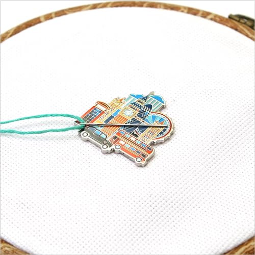Image of Awesome Pattern Studio Needle Minder Set - London Magnetic Needle Minder + 2 Needle Threaders. Enamel Pin for Cross Stitch, Embroidery and Craft