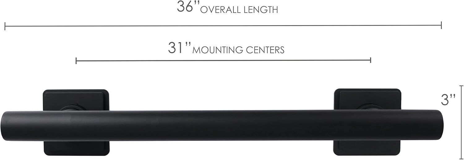 36-inch coronado designer straight bathroom shower grab bar with decorative square flanges, matte black 36 inch matte black