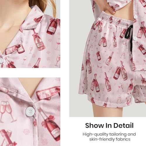 Image of Silk Satin Pajama Set for Women Summer Lounge Pjs Sets 2 Piece Suit Ladies Button Down Tops And Shorts Sleepwear